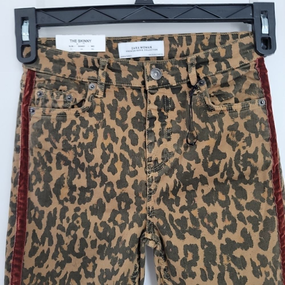 Zara zw animal print skinny jeans with velvet band - Picture 4 of 9